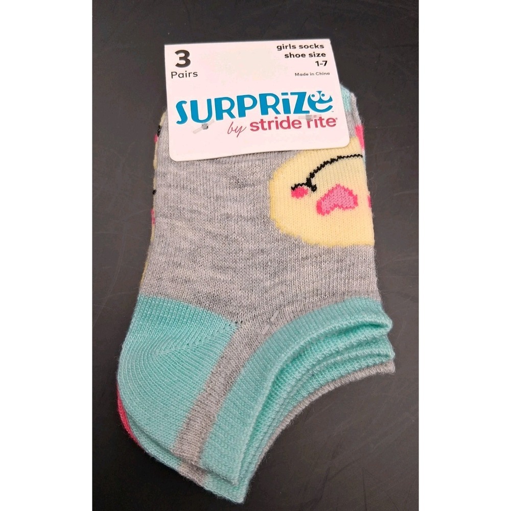 Surprize By Stride Rite Toddler Socks Love Emojis & Stripes Shoe Size 1-7
